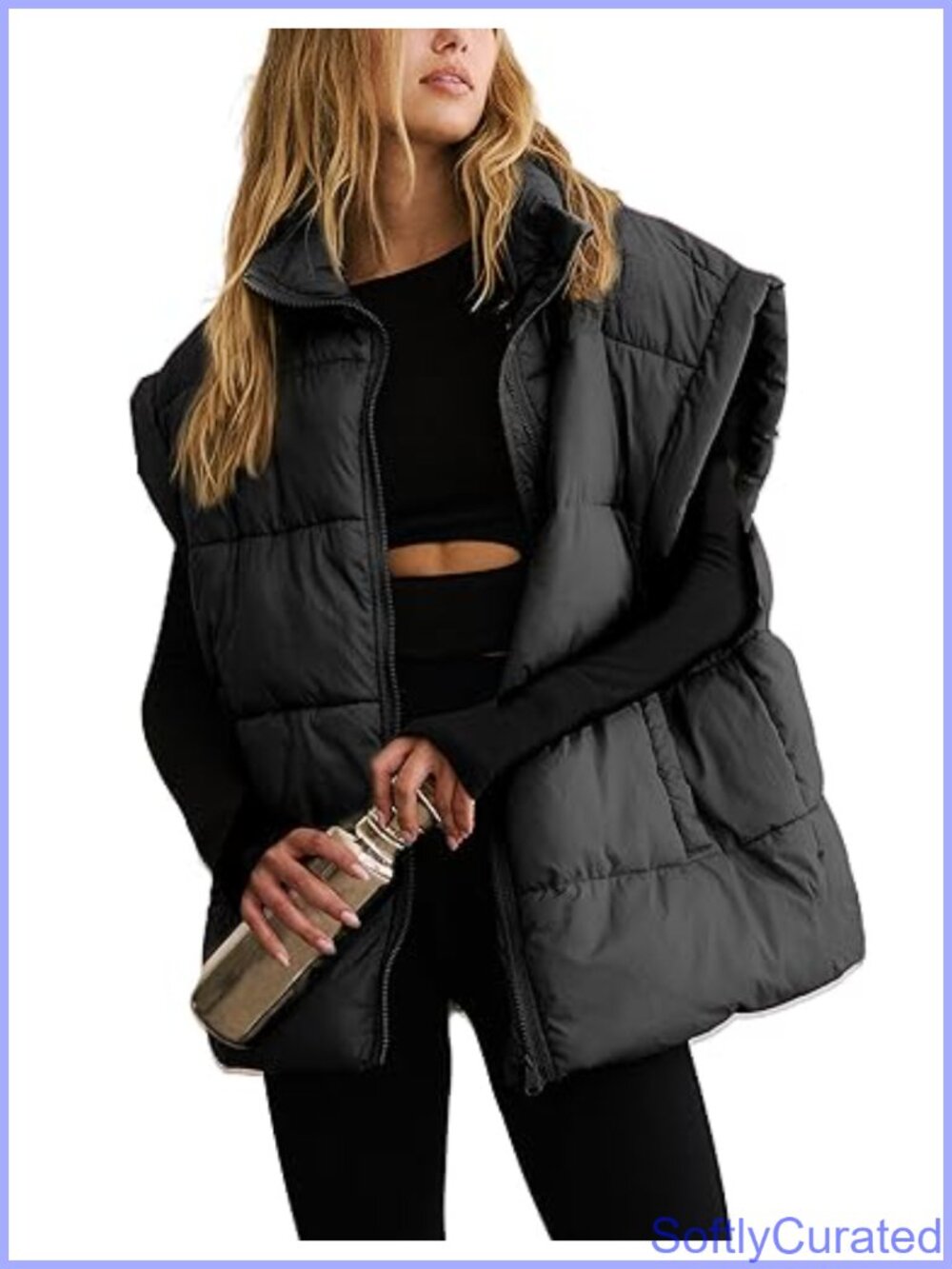 Women's Oversized Quilted Puffer Vest Sleeveless Zip Up Jacket